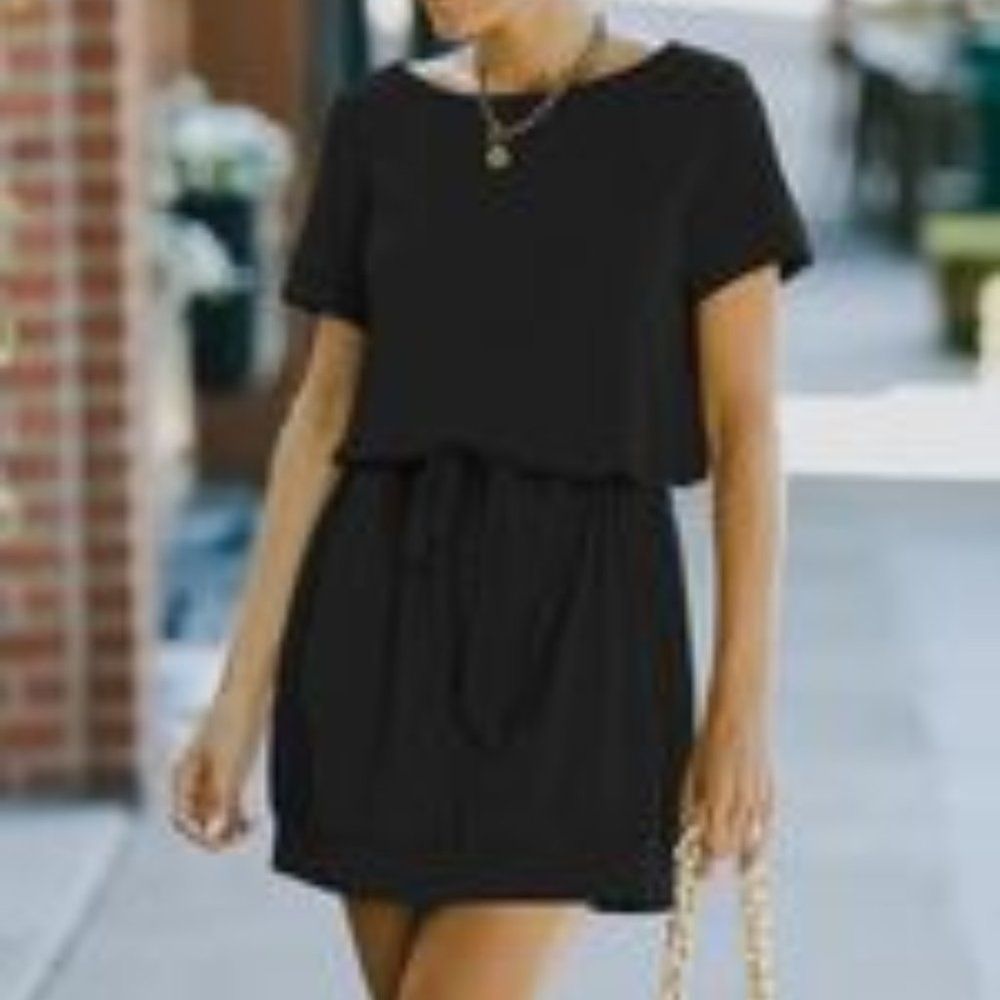 Waist Tie Solid Tee Shirt Dress